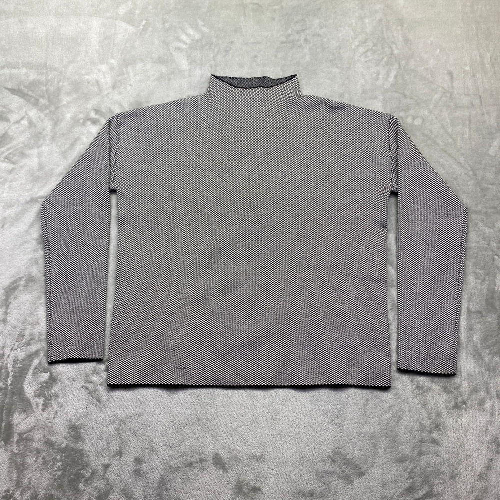 Tahari Womens Mock Neck Sweater Black White Micro Pattern Long Sleeve Size M
